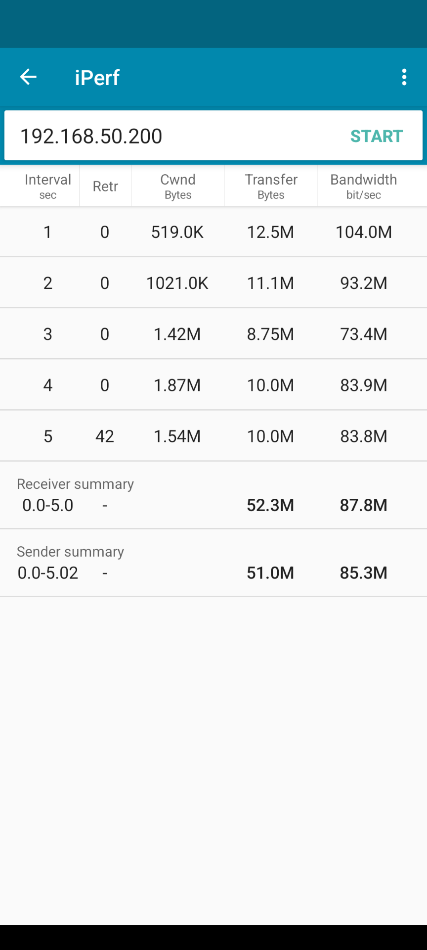 iperf3測試結果